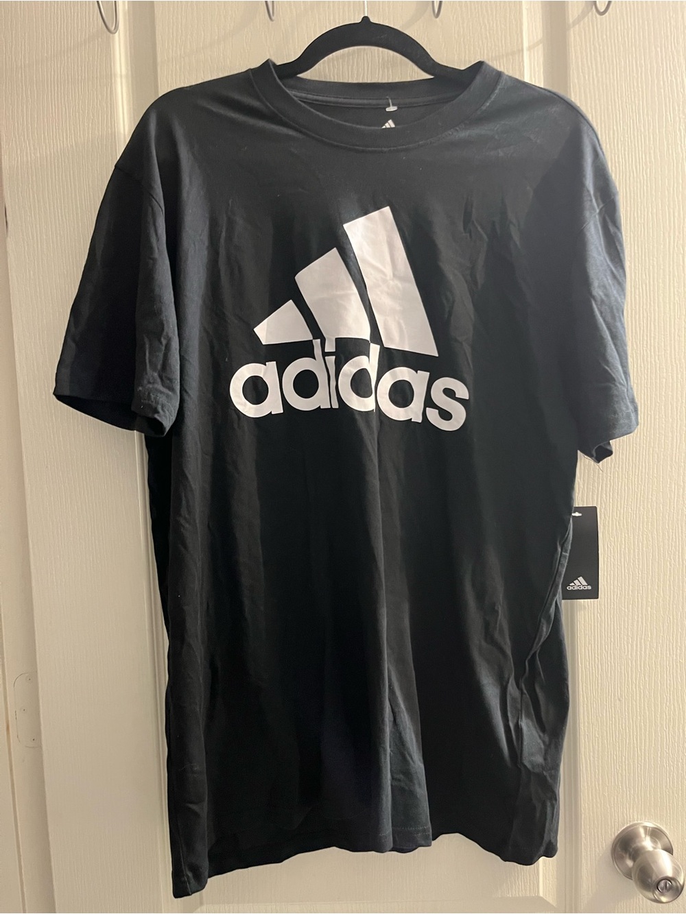 adidas Black Tee with White Trefoil-Style Logo NWT